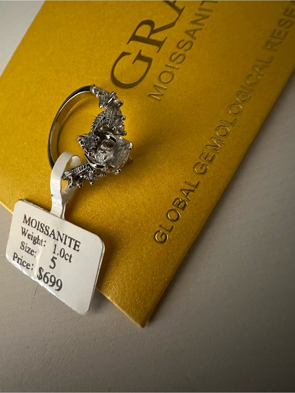 GRA Moissanite 1.0ct Silver Engagement Ring - Size 5